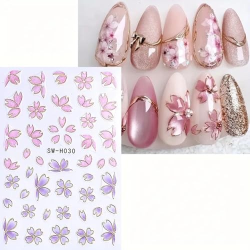 Flower Nail Stickers 3D Elegant Floral Nail Art Decal 6PCS 3D Self style4