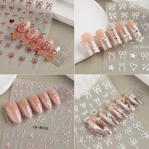 Heart Bows Nail Art Stickers Valentine’s Day Nail Supplies 3D Self Christmas 5