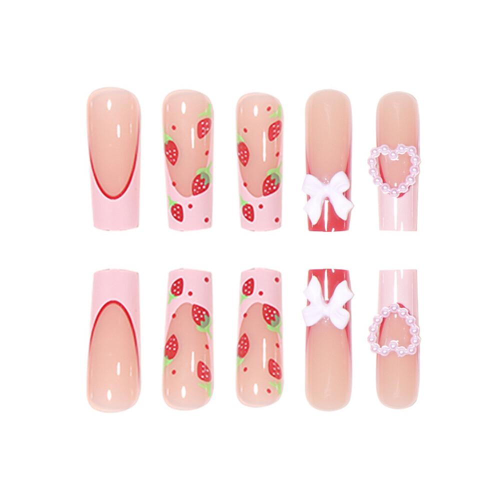 Valentine’s Day Pink Long Tube Fake Nails Full Cover Square Artificial Nail Gift