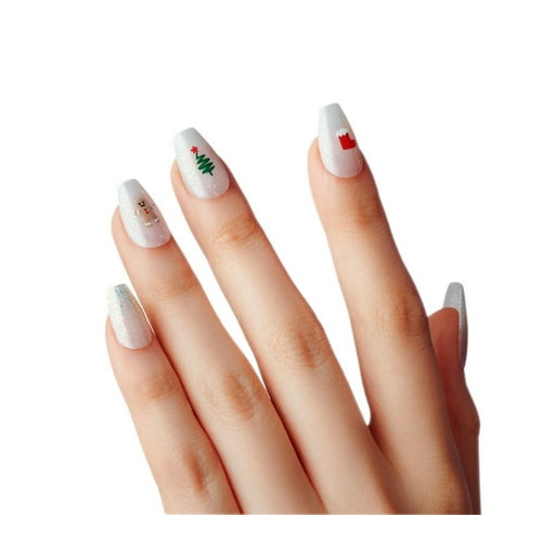 KISS Voguish Fantasy, Press on Nails, Fancy Elves, White, Short Coffin, 28 Count