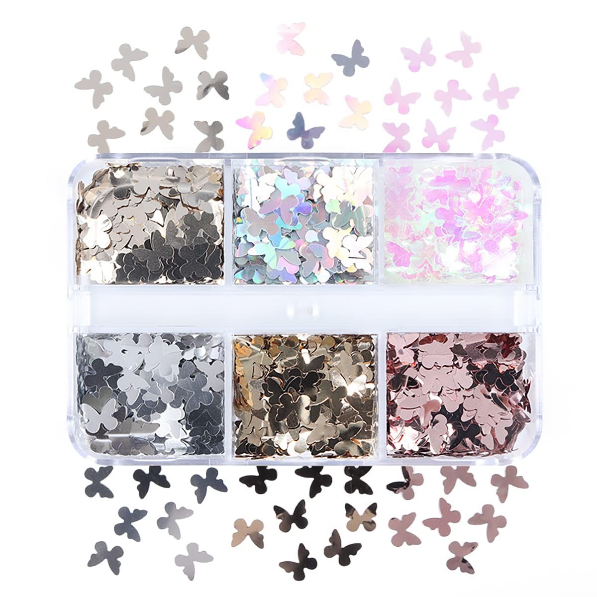 6 Grids Holographic Butterfly Nail Art Glitter Sequins 3D Sparkly Laser Butte…