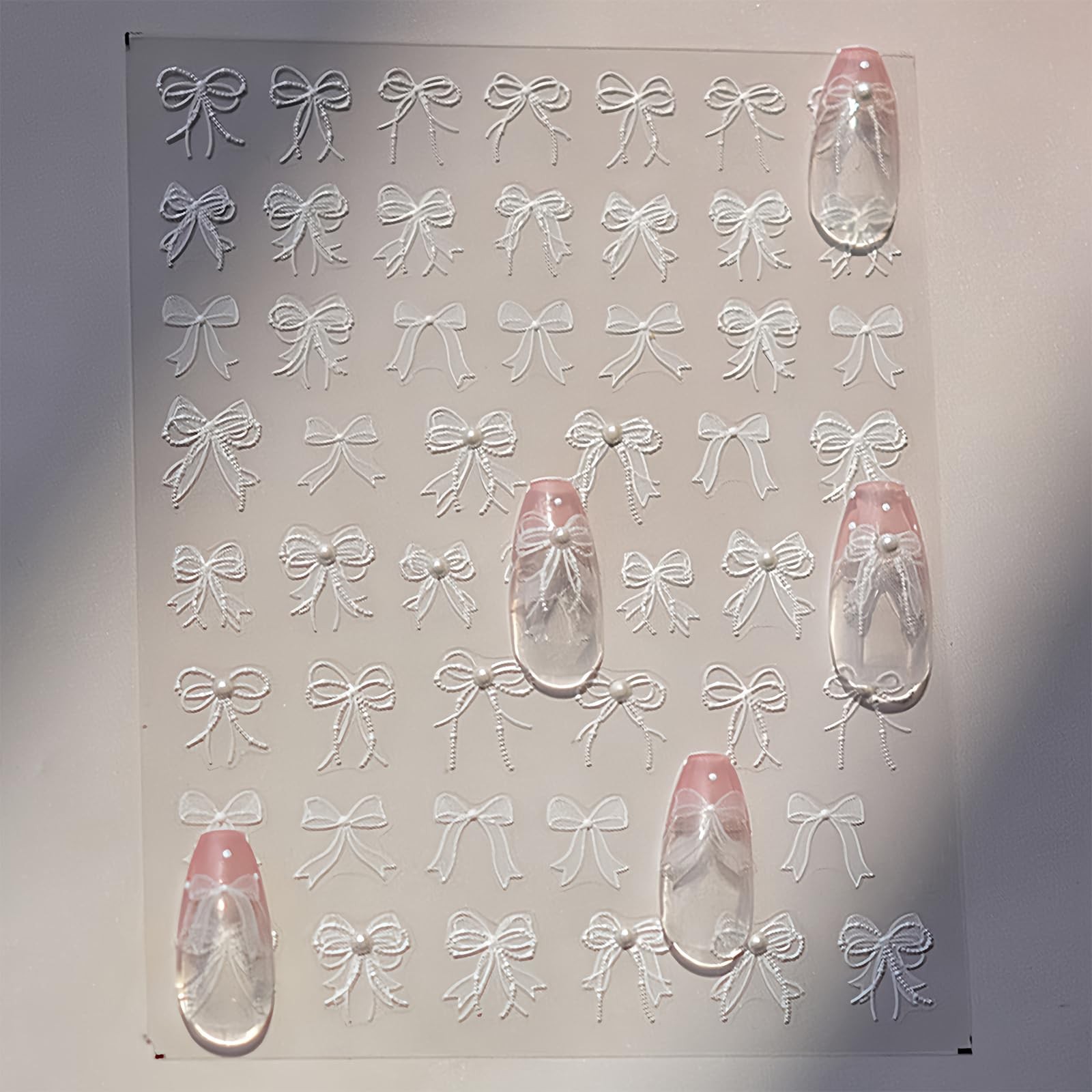 1 Sheets 5D Embossed White Lace Bow Nail Art Stickers Decals -Adhesive White …