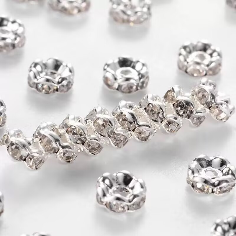 100 Silver Flower Crystal Rhinestone Rondelle Spacers Beads 6mm 8mm 10mm