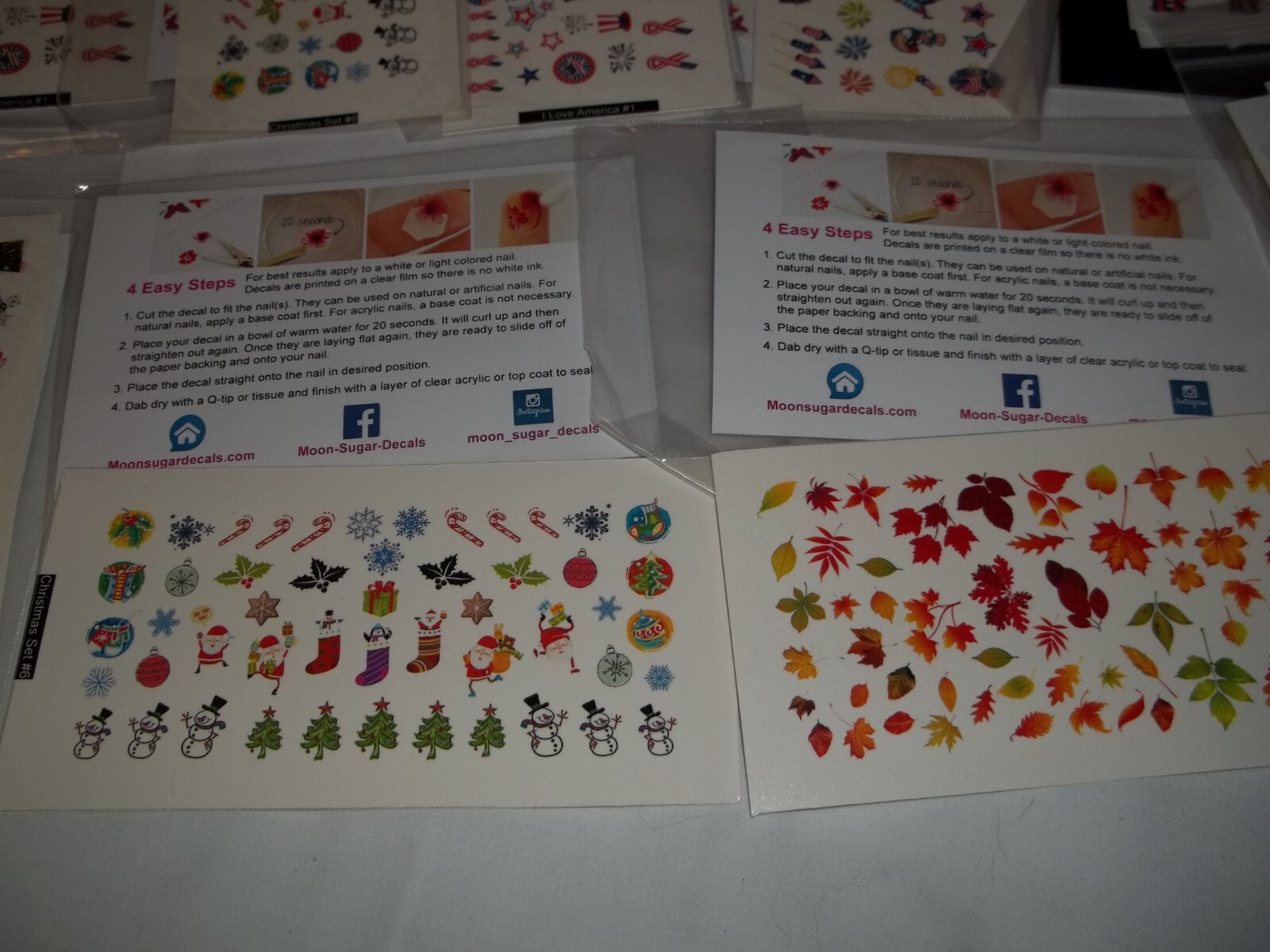 8 packs Fingernail Tattoos Decals NIB Moonsugardecals Christmas 4th July Fall+