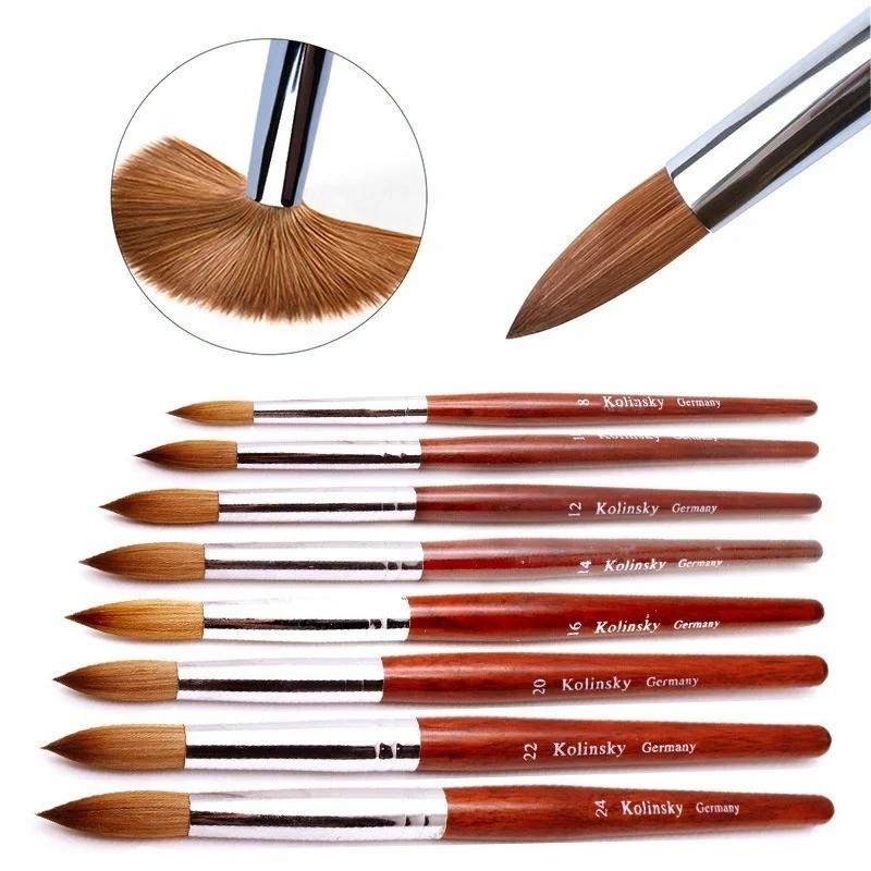 Acrylic Nail Brush Kolinsky Sable Hair Liquid Powder Crystal Pink Metal Handle