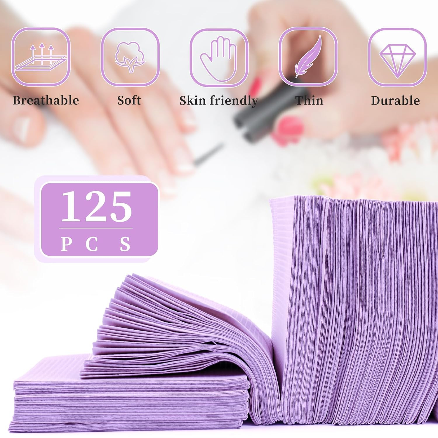 125PCS Disposable Nail Art Table Mat, Waterproof Nail Tips Art Table Towels Mat,