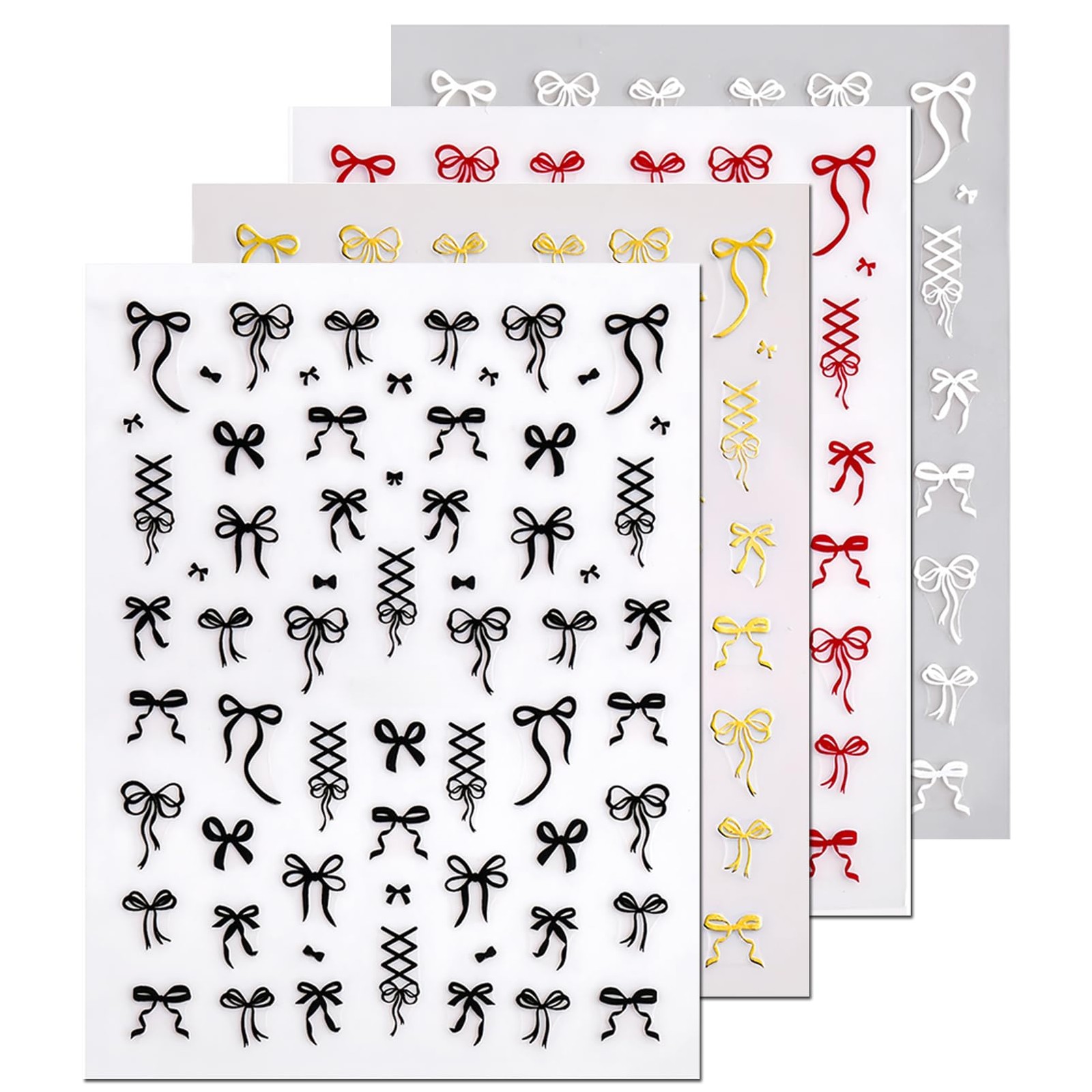 4Pcs Bow Nail Art Stickers Black White Red Gold Nail Decals Cute Ribbon Nail …