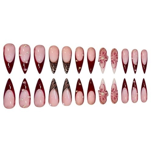 Long Press on Nails Stiletto Fake Nails French False Nails Brown B01-15