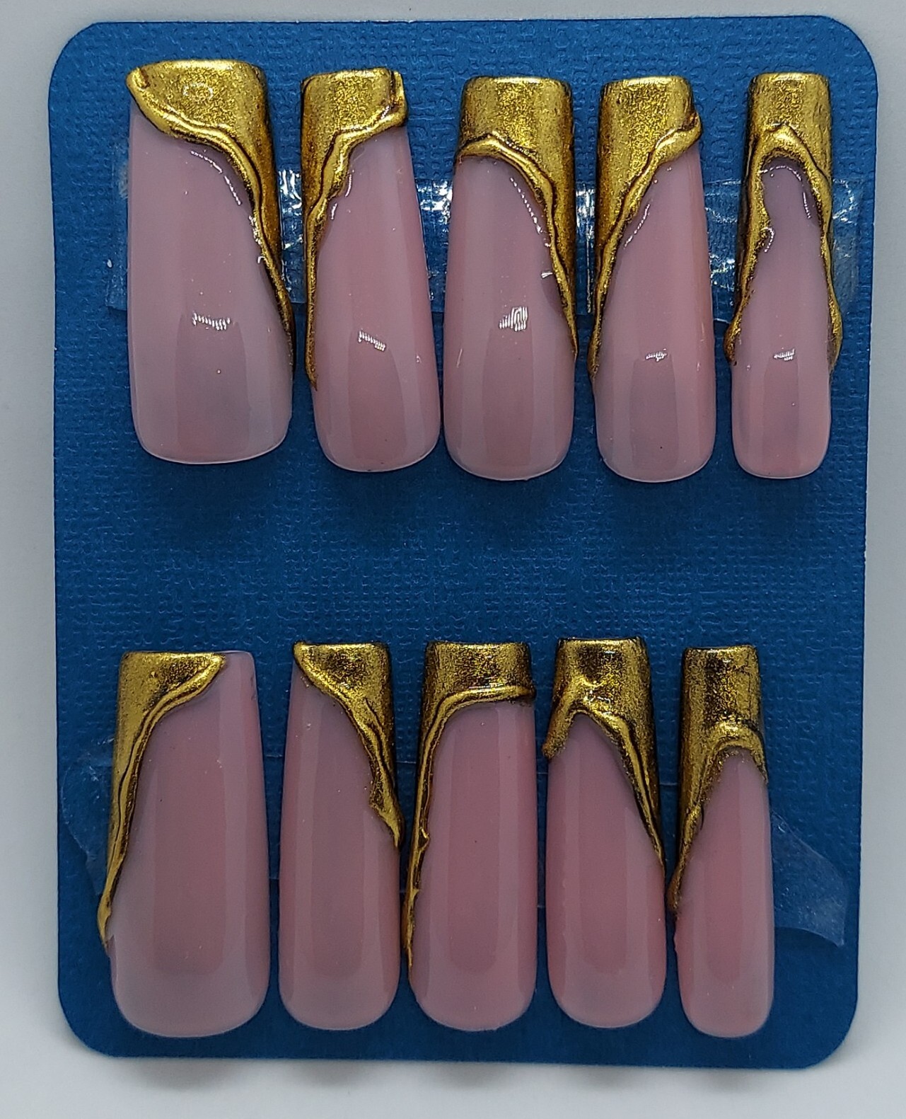 Gold Chrome Trendy Holiday Wedding Gift Bridesmaids Bridal 3D Press on Nails