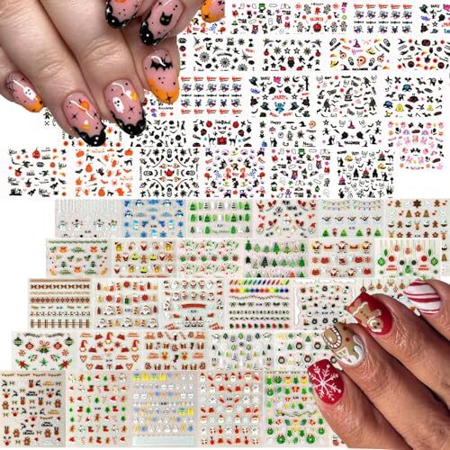 3000Pcs Christmas&Halloween Nail Stickers 60 Sheets Halloween AUG10 Aug10-15