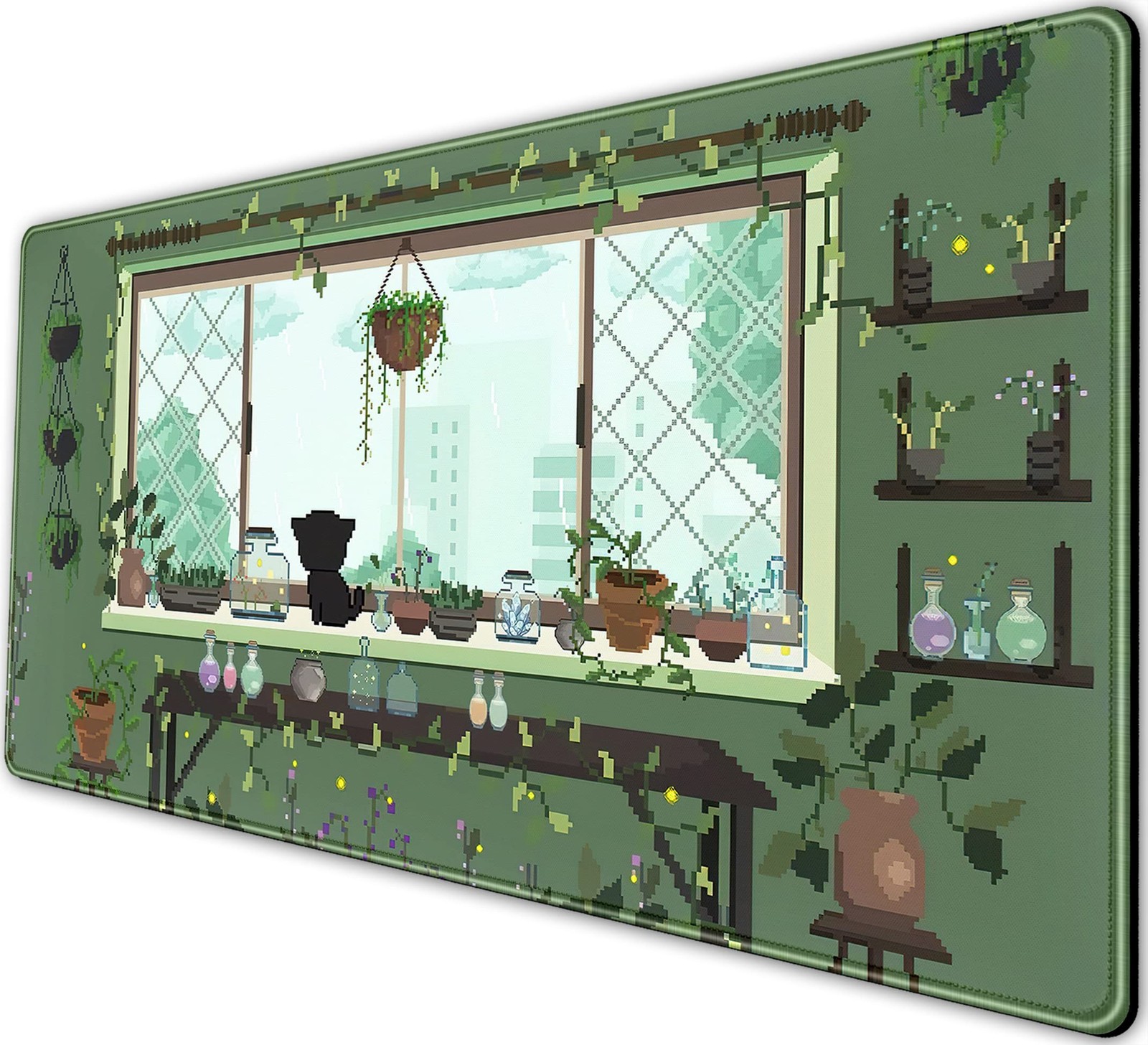 Cute Kawaii Green Plant Desk Mat Anime Aesthetic Mousepad Pixel Art XXL Large…