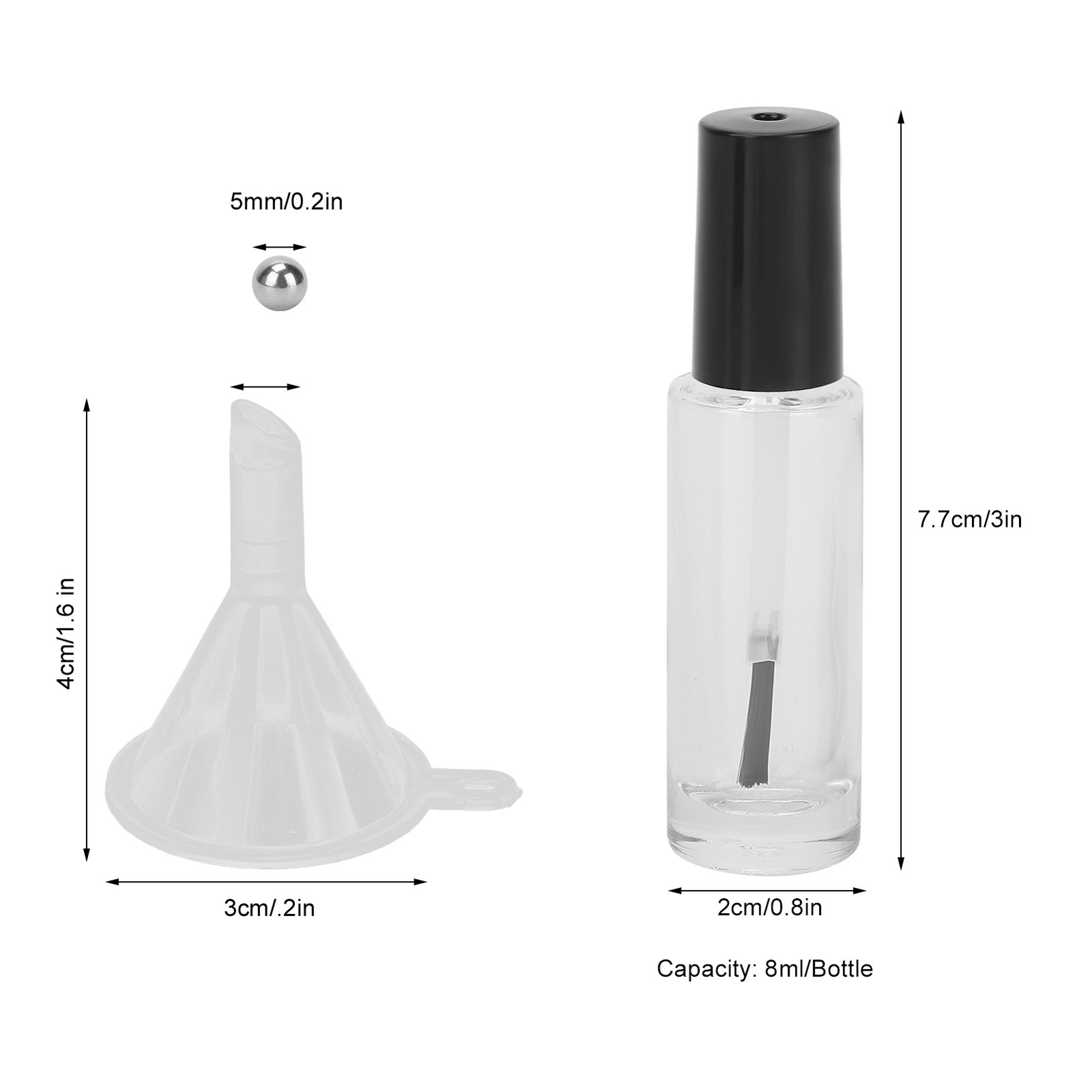10pcs 8ml Empty Nail Polish Glass Bottles Accessory With Brush Cover Mixing