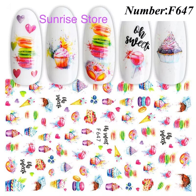 3D Nail Art Sticker Cake Cupcake Donut Lollipop Ice Cream Sweet Decals Manicure