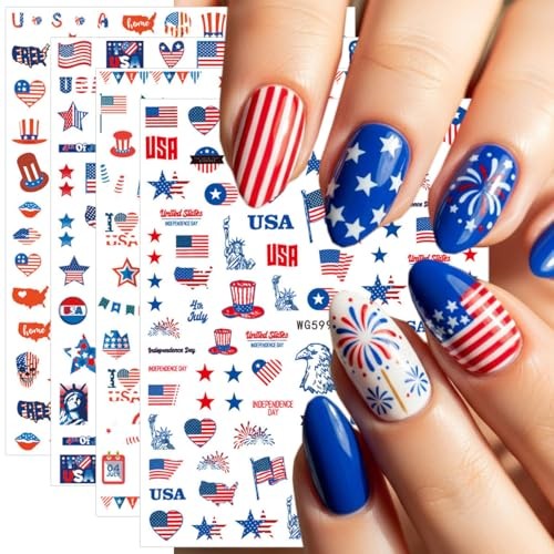 8 Sheets 4th of July Nail Art Stickers – American Flag Patriotic 4th of July-5