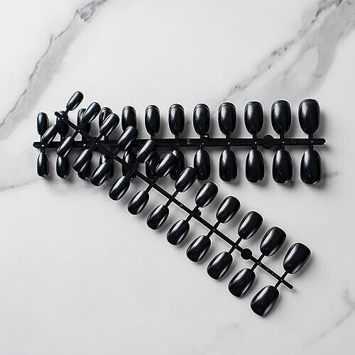Short Press on Nails Almond Fake Nails Black 240 Round Almond Press on Nail S…