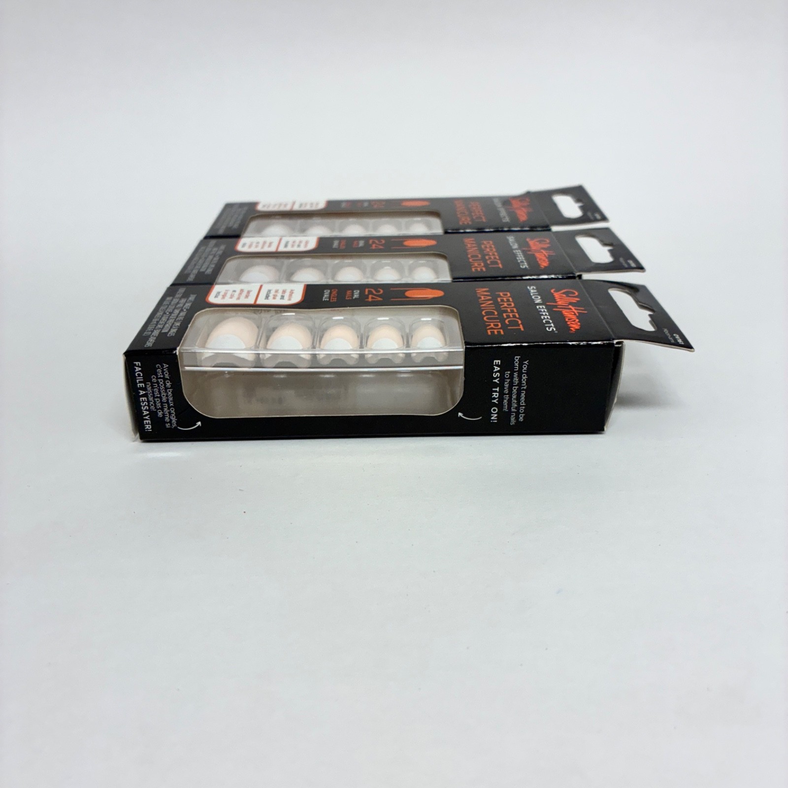 LOT of 3X Sally Hansen MOON-AMI OV161 Salon Perfect Manicure 24 OVAL Nails +GLUE