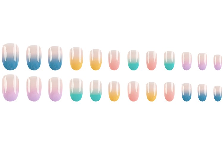 24-piece Short Oval Rainbow Gradient Design Nail Polish Set.Long Press On The Na