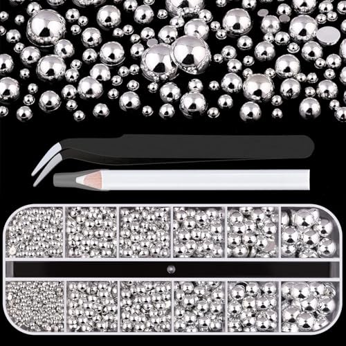 Belleboost Silver Nail Charms and Gems, Half Round Flatback A21 1 box silver