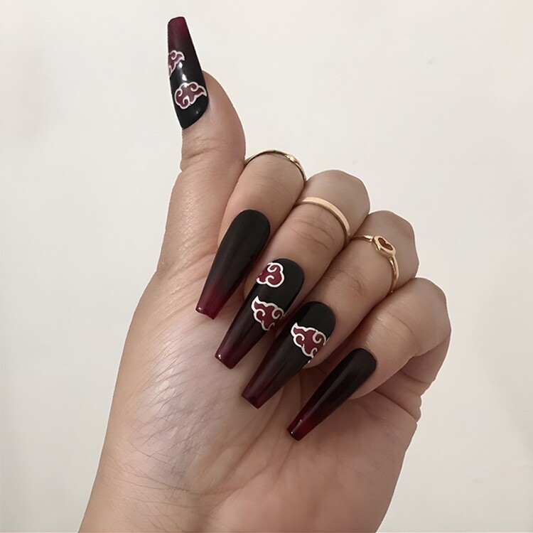 Anime nails: Naruto-Inspired Press-On Nails|Akatsuki nails|naruto theme nails|