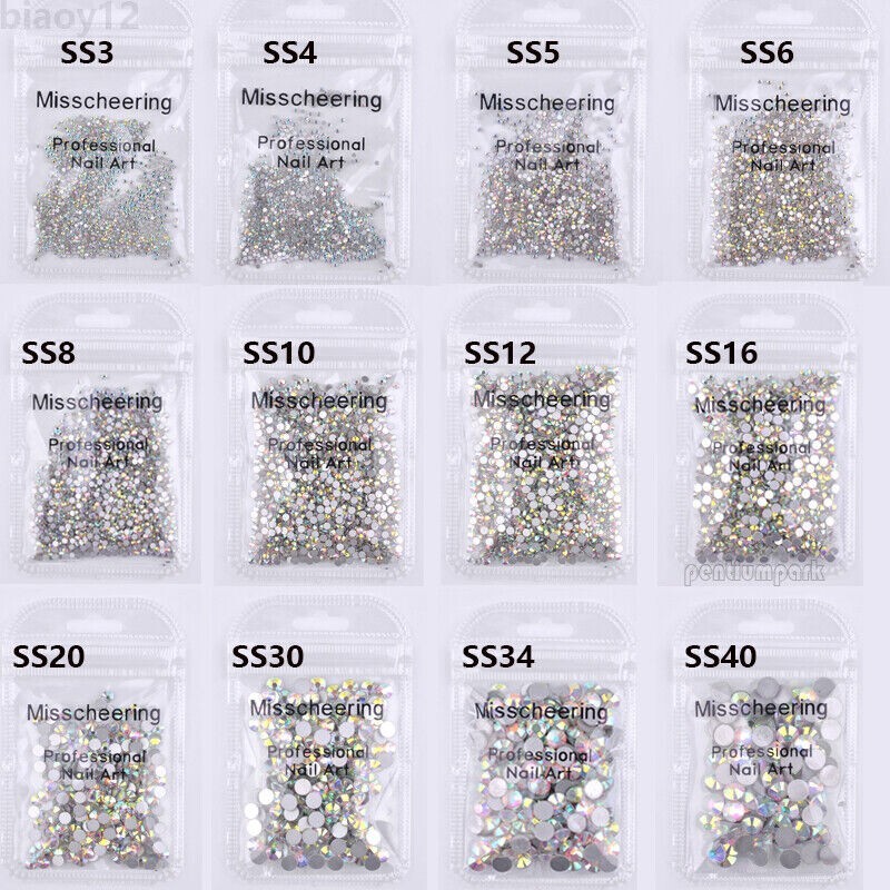 1440pcs Crystal Nail Art Rhinestones FlatBack Glitter Diamond 3D Tips Decoration