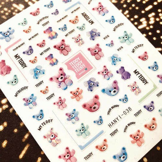 Nail Art Sticker DIY Design Waterproof Decal God Bless Maria Jesus Teddy Bear