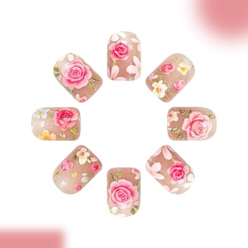 Color41 Rose Design Short Square Nails – Flower Design – Color41