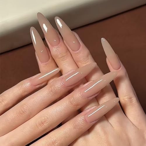 Coquette 24 Pcs Long Fake Nails – Stiletto Manicure Art with Glossy Design H