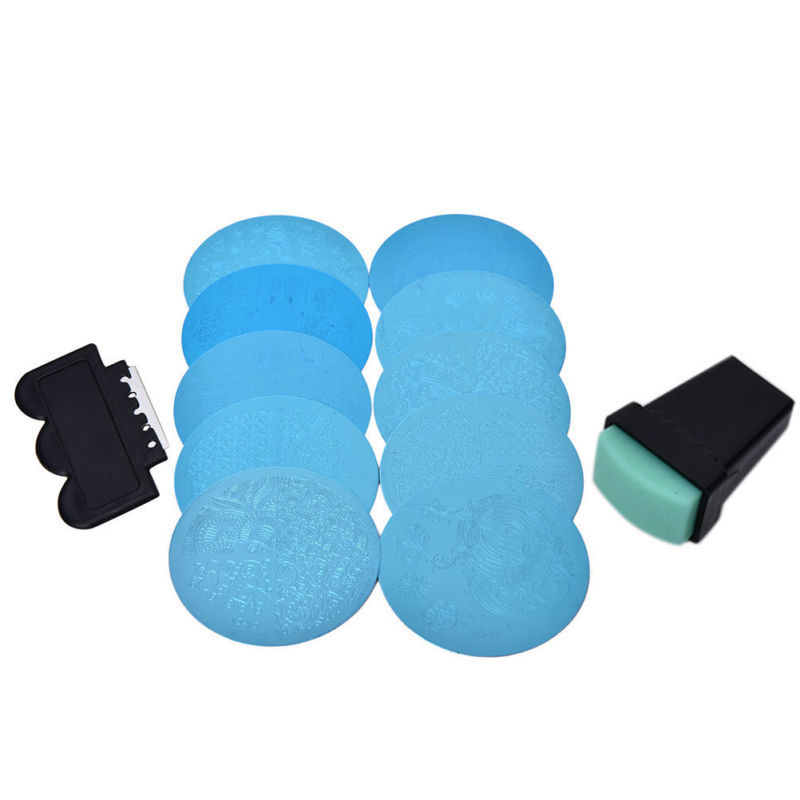 10 Manicure Template Nail Art Image Stamping Polish Plate Stamper Scraper