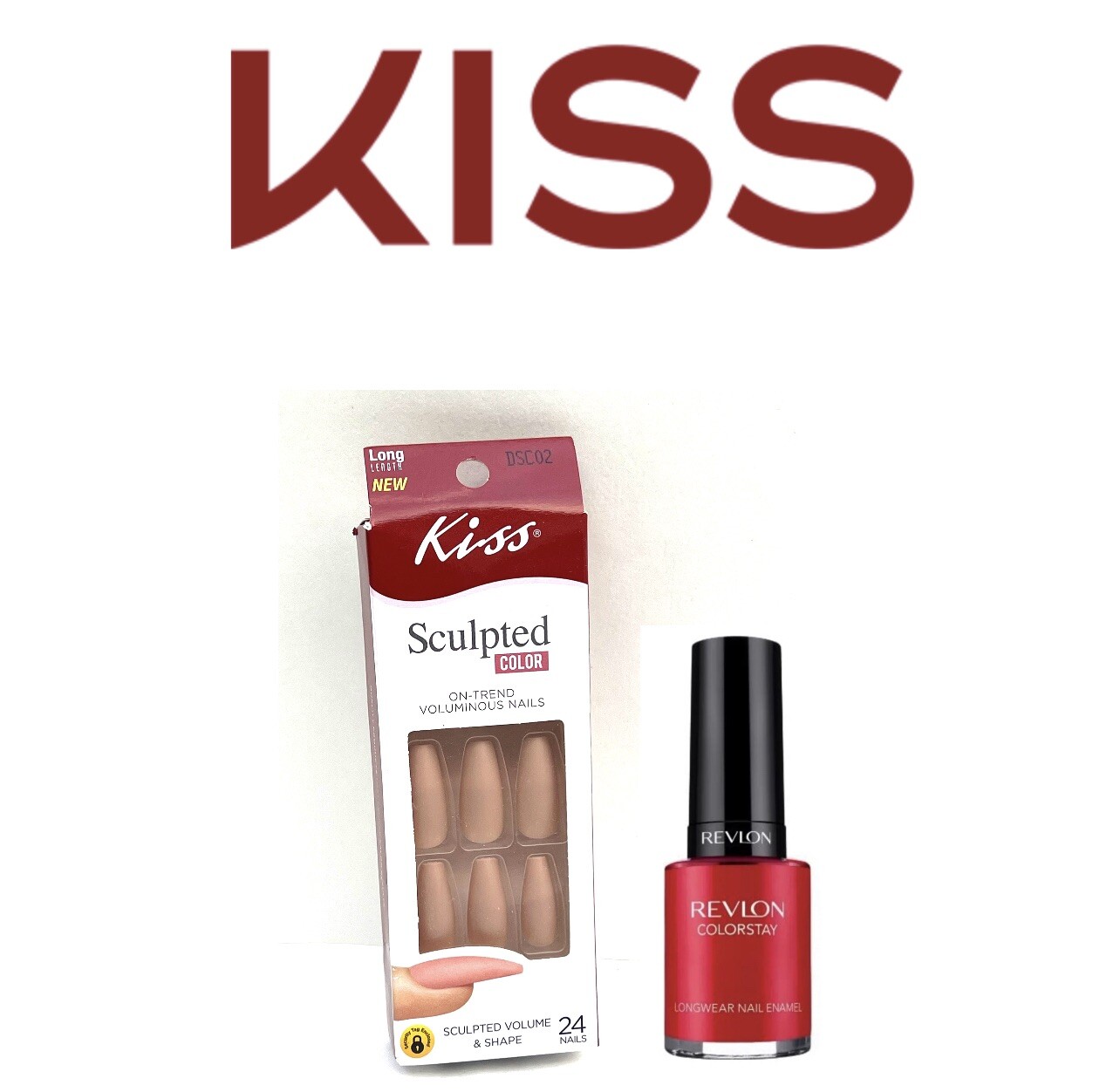 Kiss Sculpted Color Glue On Nails Nude Matte Long Coffin Farewell + FREE gift