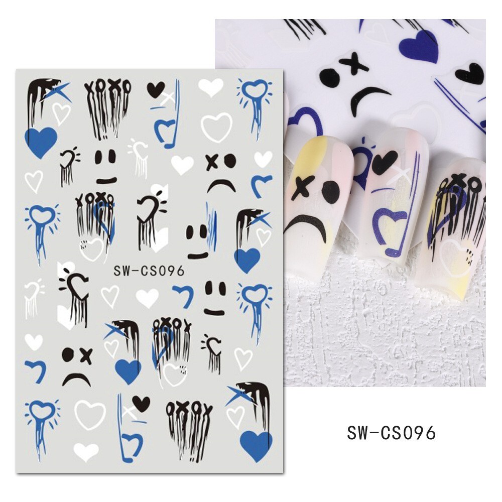 6Pcs Clown Nail Sticker 3D Halloween Candle Star Comic Heart Flame Graffiti NS52