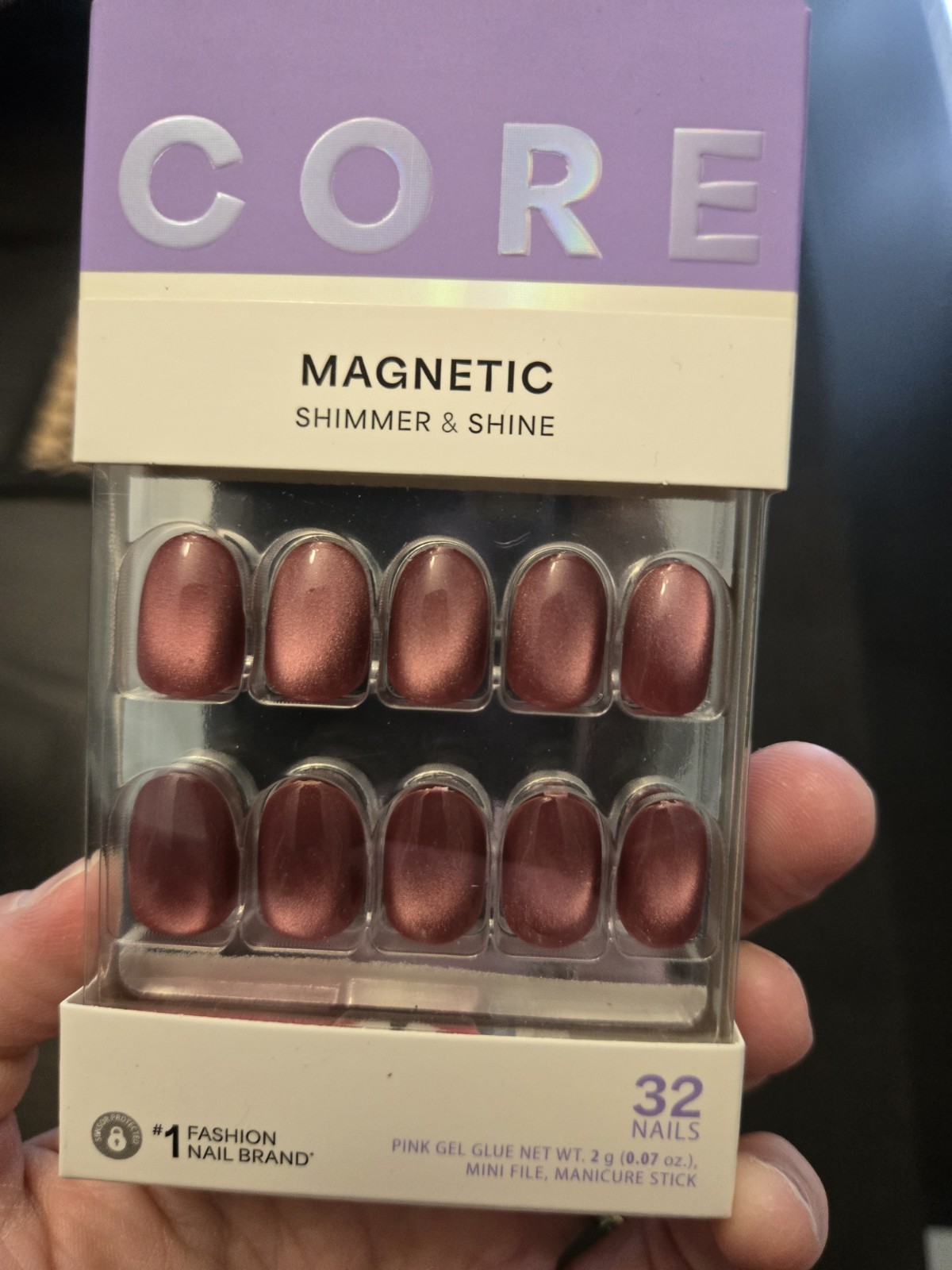 Kiss Magnetic Shimmer Burgundy Press-On Nails Oval Short 32 Count