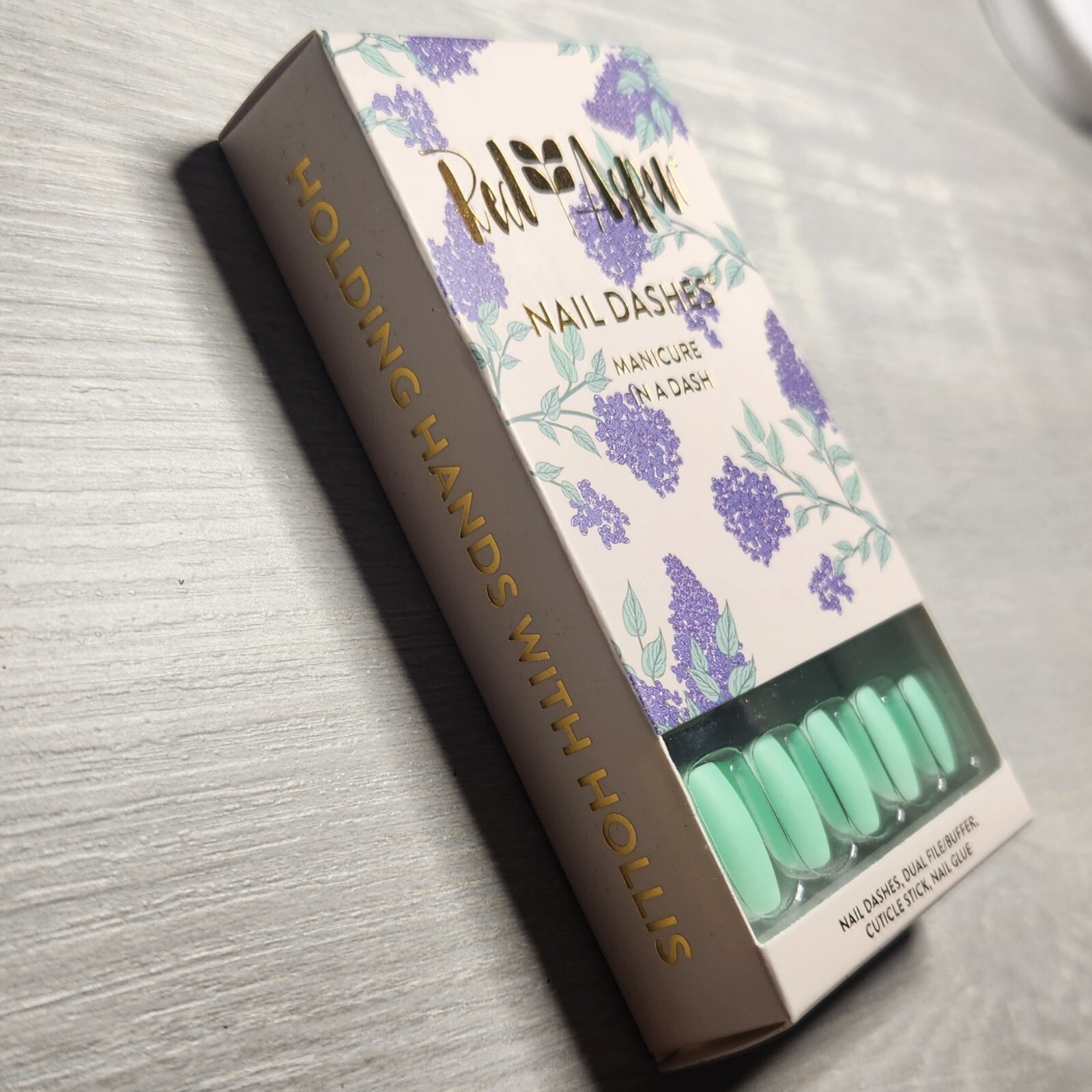 Press On Nails Holding Hands with Hollis Medium Square Matte Dashes Red Aspen