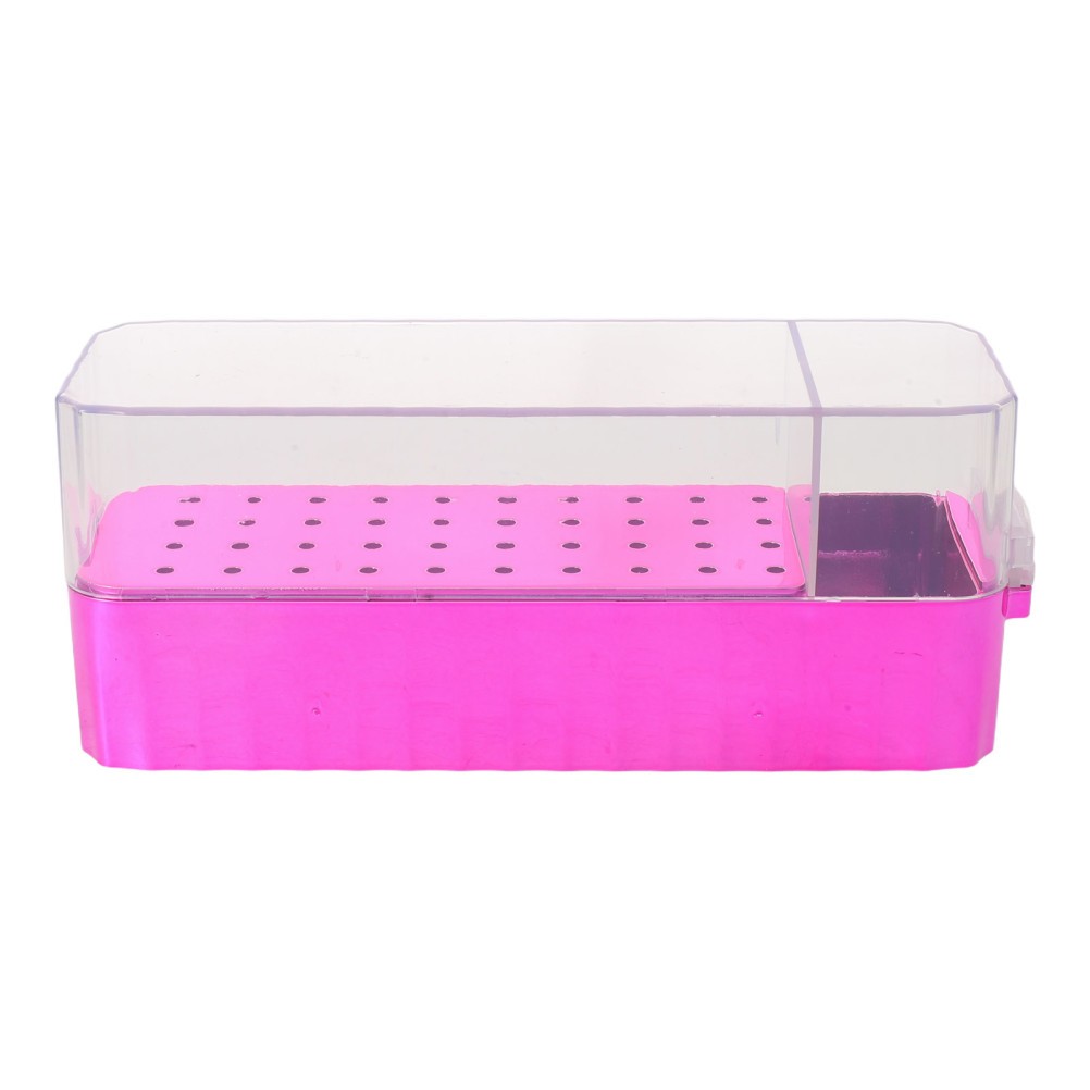 Clear Acrylic Nail Drill Bit Storage Box Rosy with 40 Hole Organizer for Tools