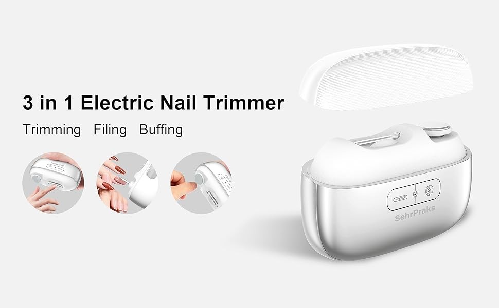 Electric Nail Clipper 3-in-1 with LED Light, Nail Trimming, Filing &