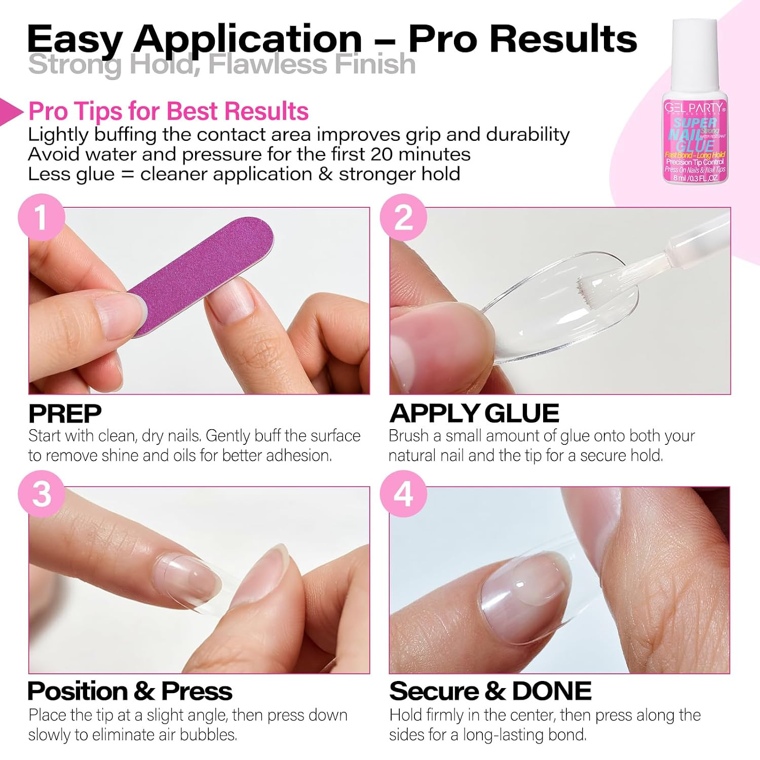 GELPARTY (8Ml) Super Strong Brush on Nail Glue for Press on Nails & Tips – Quick