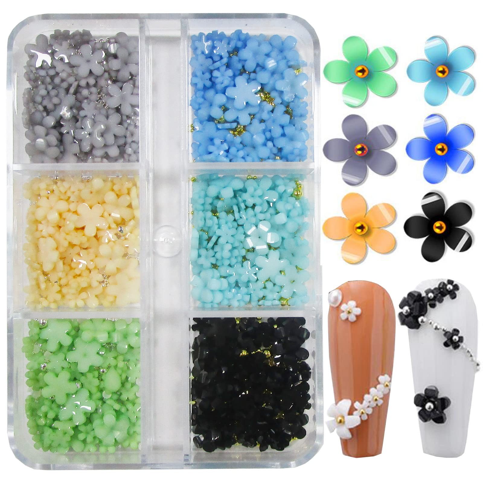 4 Boxes 3D Flower Nail Charms Colorful Blossom Studs Nail Supplies with Gold …
