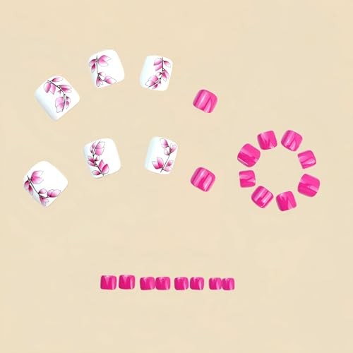 Spring Press on Toenails White Fake Toe nails with Pink Flower Designs Floral