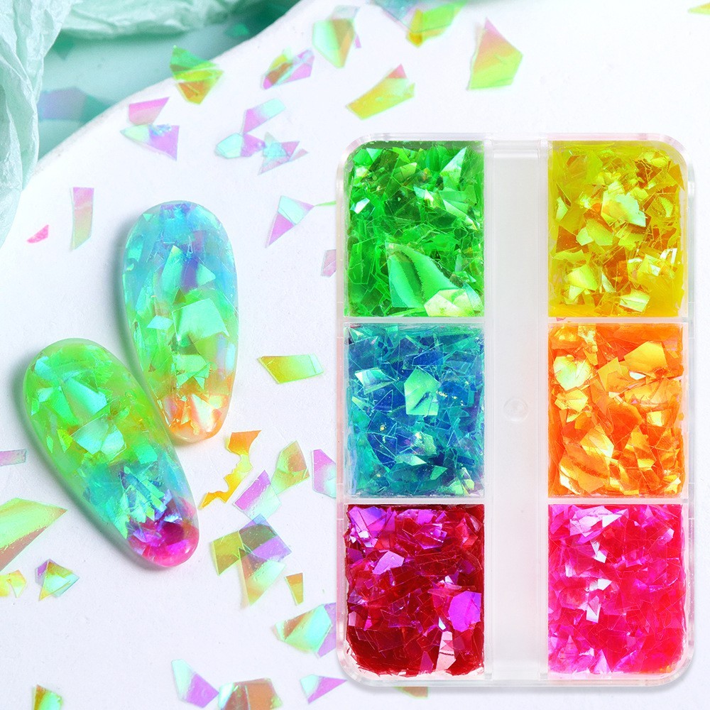 6 Grid DIY Nail Art Sequins Mixed Colors Nails Decoration Flakes Glitter