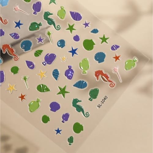 TiMi Summer Ocean Style 5D Embossed Dream Shell Starfish Jellyfish Beach Nail