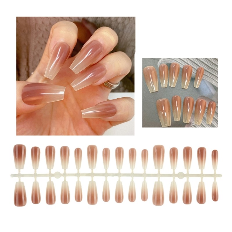 30Pieces Gradient Long Ballet Fake Nails French Style Nails Square Head False