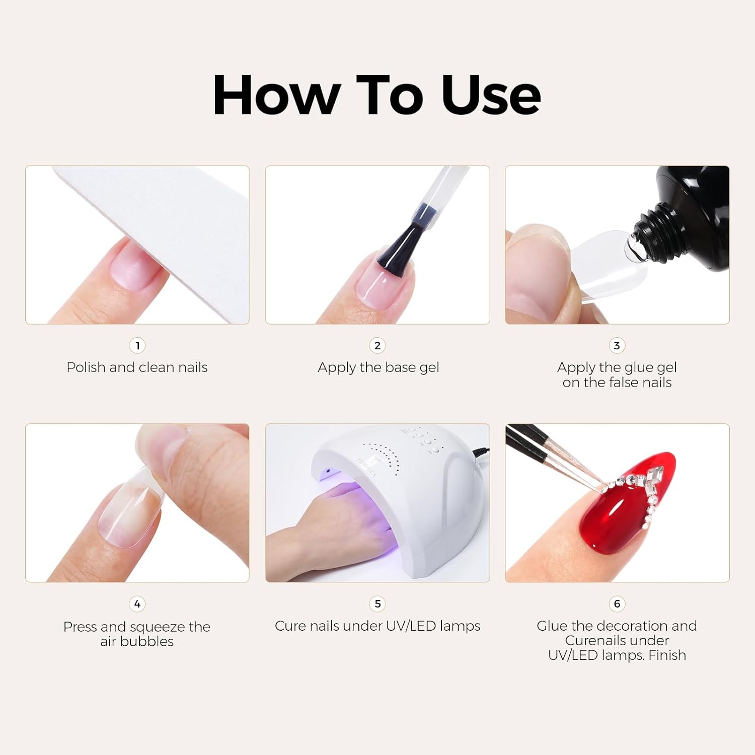Solid Nail Glue Gel, 15g Long Lasting Strong Adhesive No-Stick Hands for Nail Ti