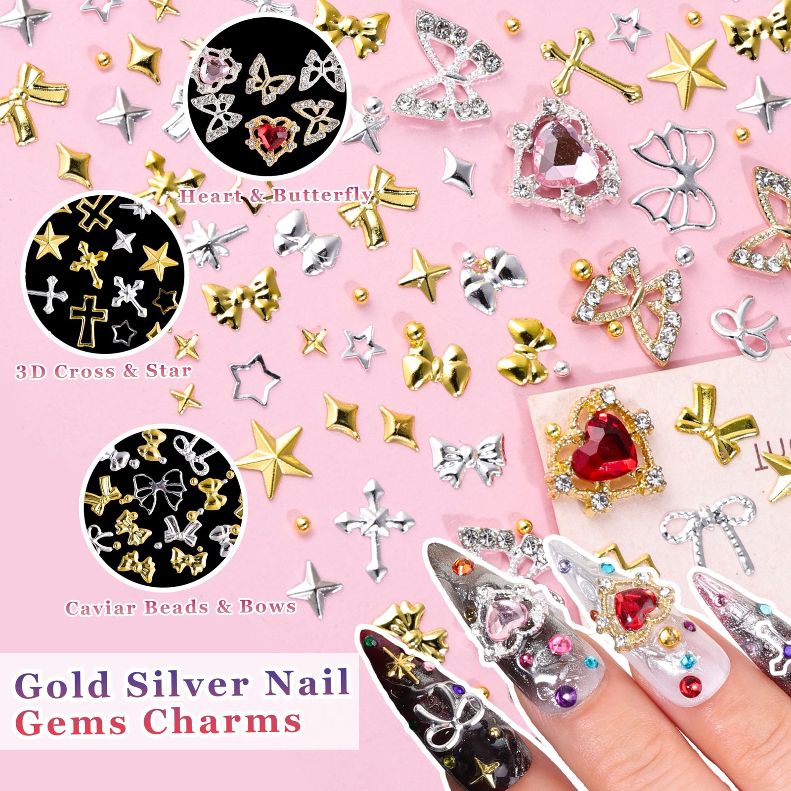 8000Pcs 3D Nail Charms and Nail Gems, Mixed Shapes and Colors Nail Charms Gol…