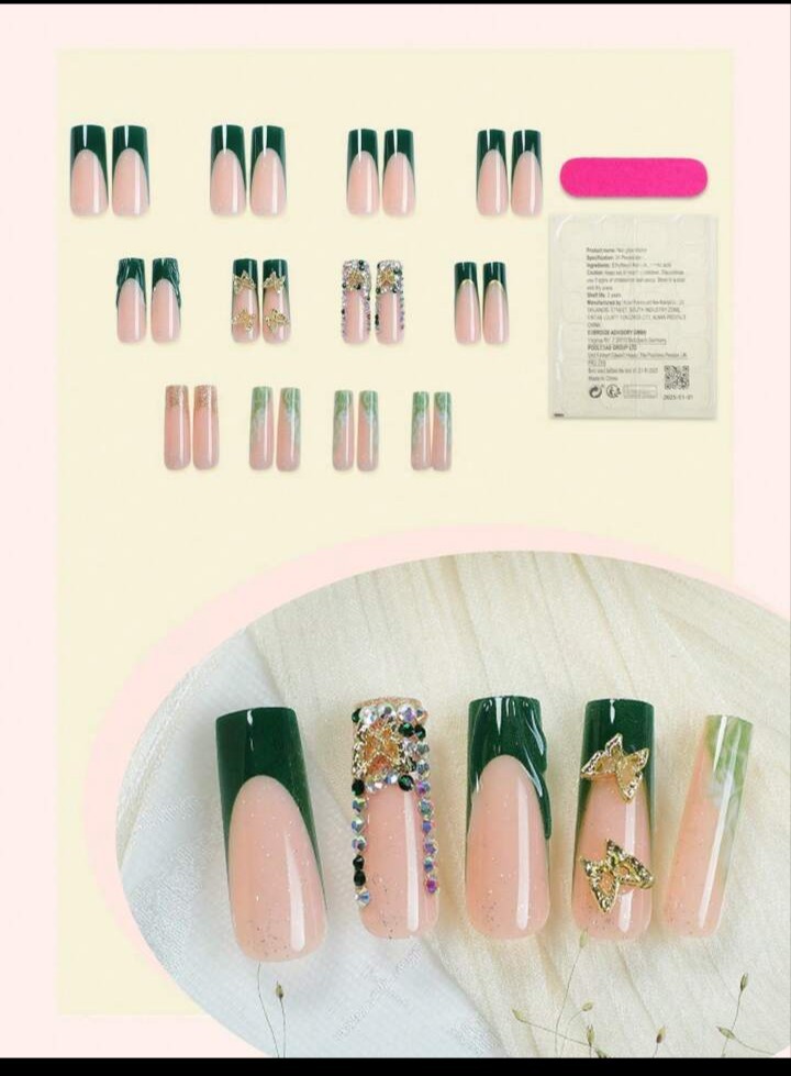 Green Butterfly Goddess PressOn Nail Set Nail Glue Included