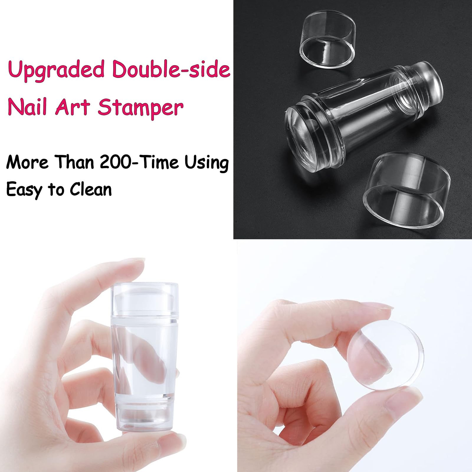 Nail Stamper Plate Kit, 4x Nail Stamping Plates +Dual-end Silicone Nail Art S…