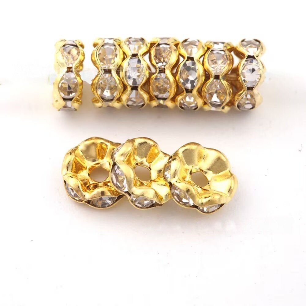 100 Gold Flower Crystal Rhinestone Rondelle Spacers Beads 6mm 8mm 10mm