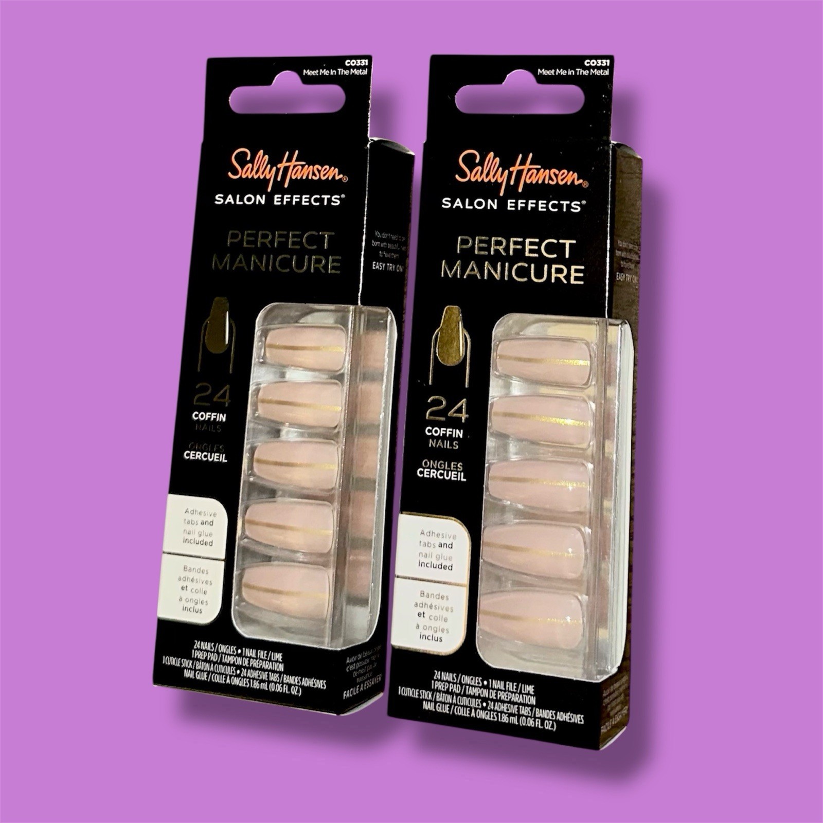 NEW x2 Sally Hansen Perfect Manicure Meet Me in The Metal Coffin Nails 24-Count