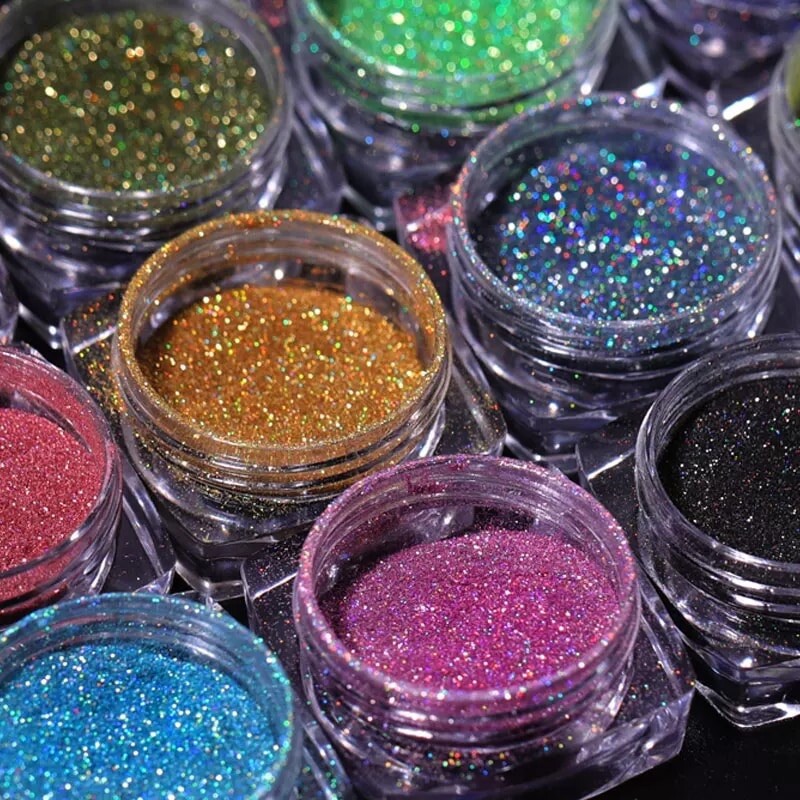 Holographic Gold Glitter Nail Powder Rainbow Shimmer Metallic Chrome Shiny Nails