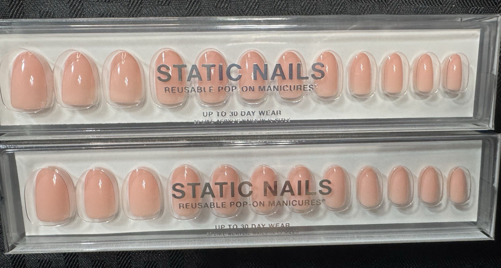 Lot Of 2 Static Nails Pop On Oval Almond Press On Acrylic Like 30 Day Reusable