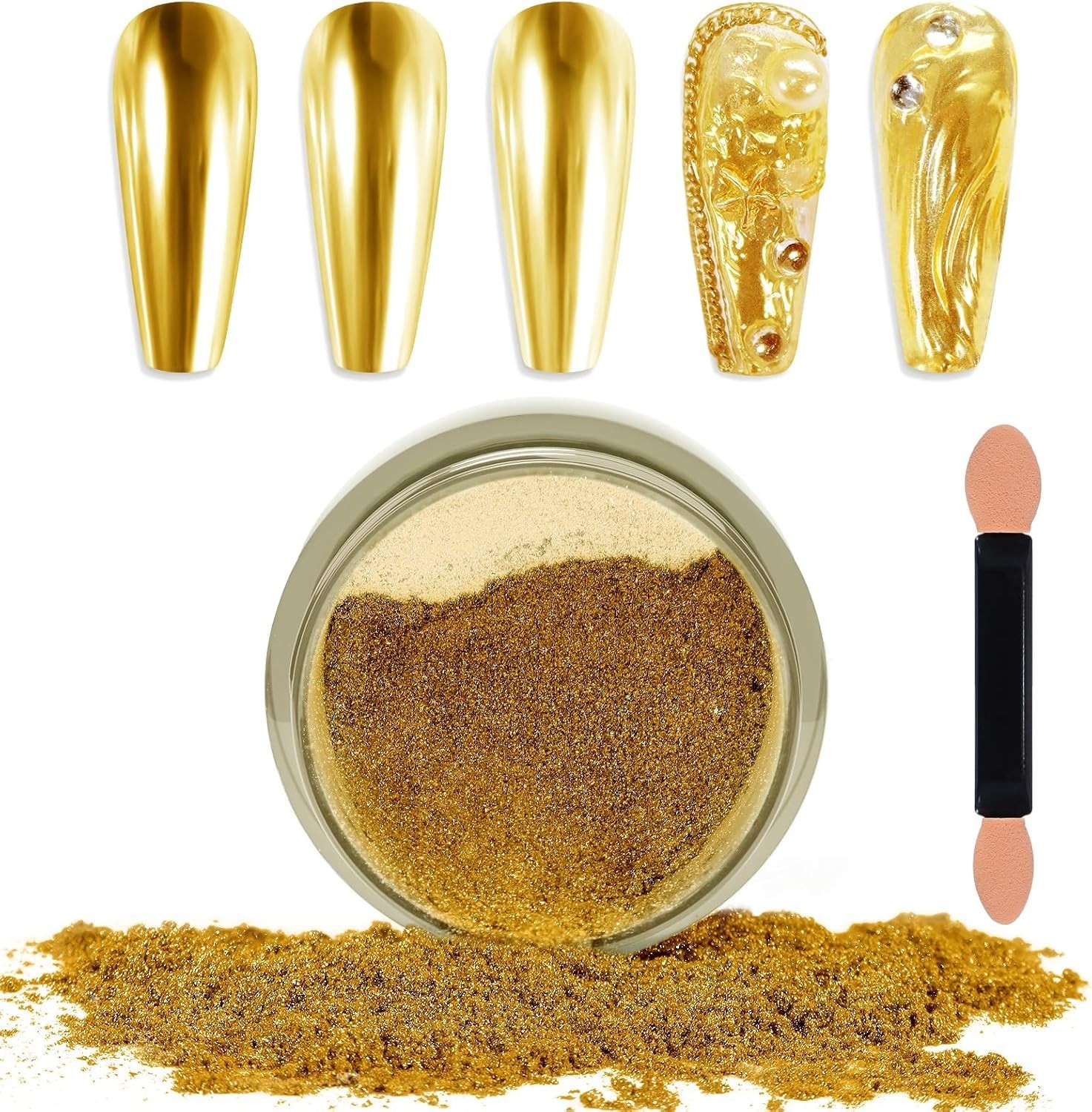 Bright Gold Chrome Nail Powder – Mirror Effect Pigment for Glamorous DIY Nails