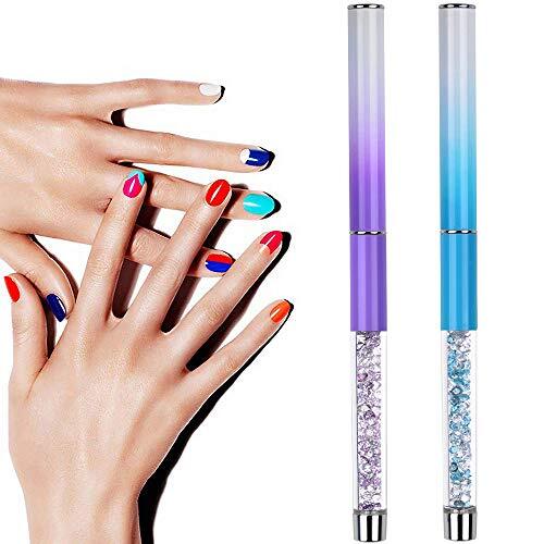 2Pcs Oval & Flat UV Gel Nail Brush Set Rhinestone Handle Professional Nail Art